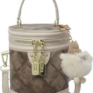 Stylish Faux Leather Crossbody Bag - Lightweight Checkered Bucket for Women